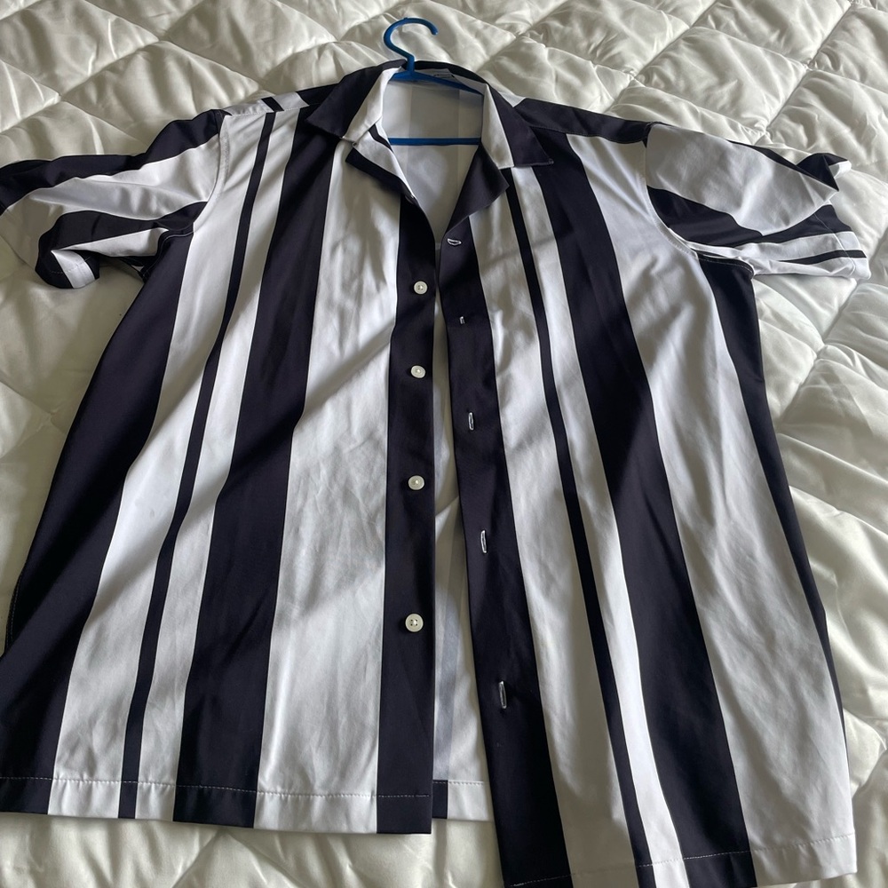 Zara Blue and White Casual Button Down Shirt